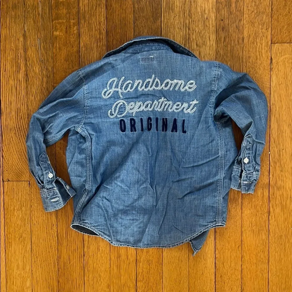Blue Denim Shirt with Embroidered Text